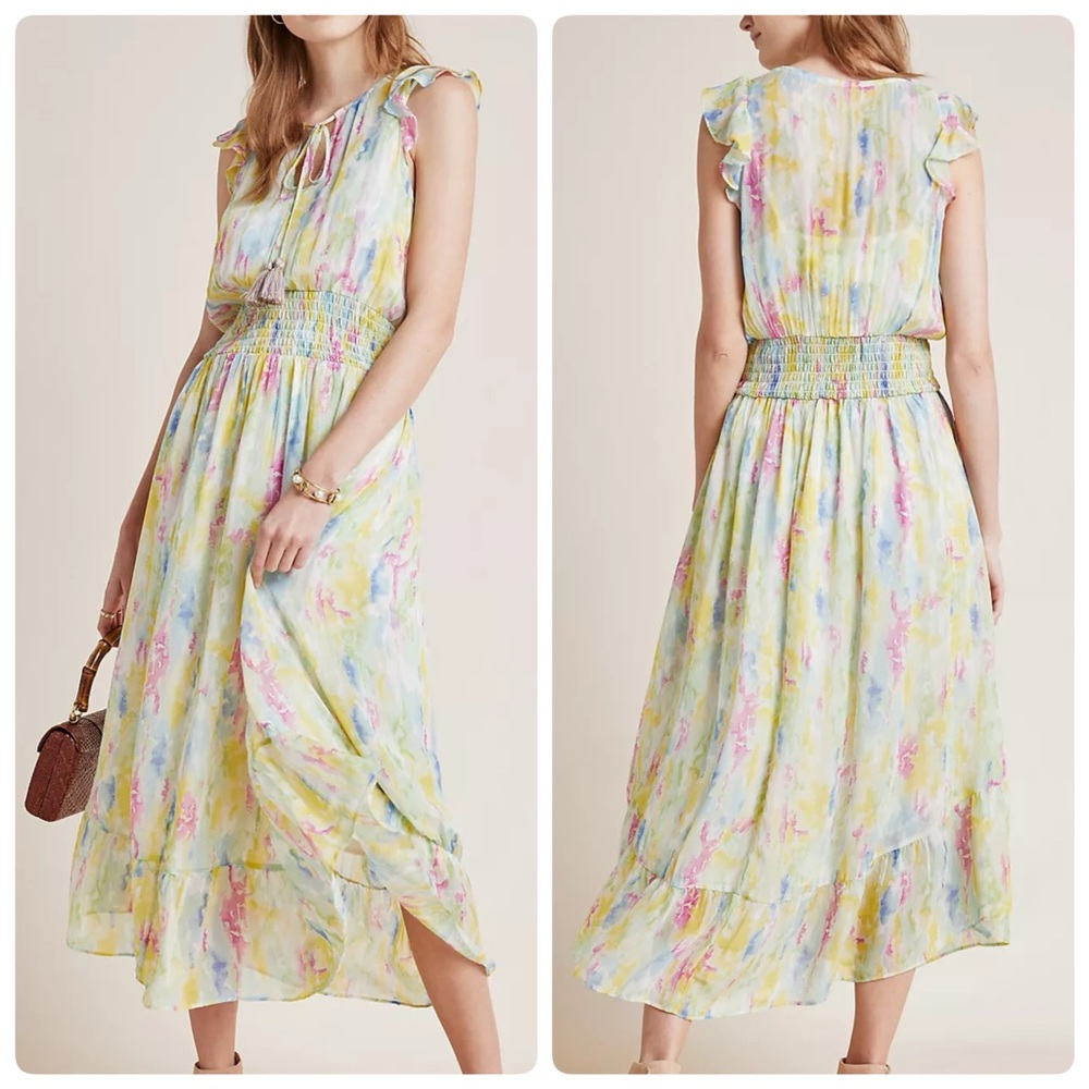 Anthropologie Watercolor Maxi Dress Size 6